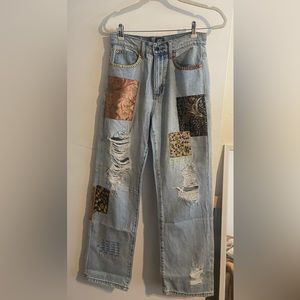 BDG High Waisted Cowboy Jean Printed Patchwork